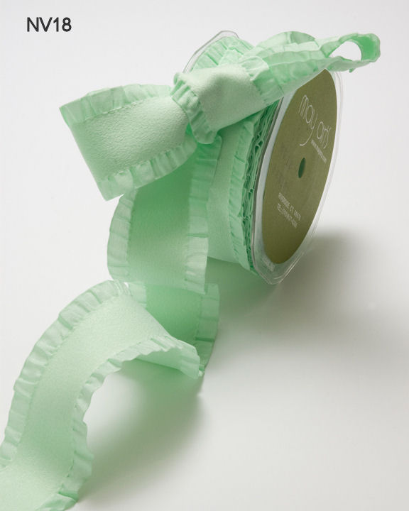 1.5 Inch Faux Suede Ribbon with Woven Ruffled Edge – NV18 – SEAFOAM