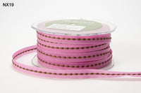 3/8 Inch Solid Stitched Center Ribbon – NX19 – MAUVE/OLIVE STITCH