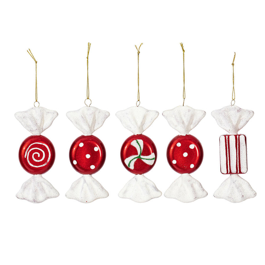 3.5" Red-White Candy Orn 5 Asst