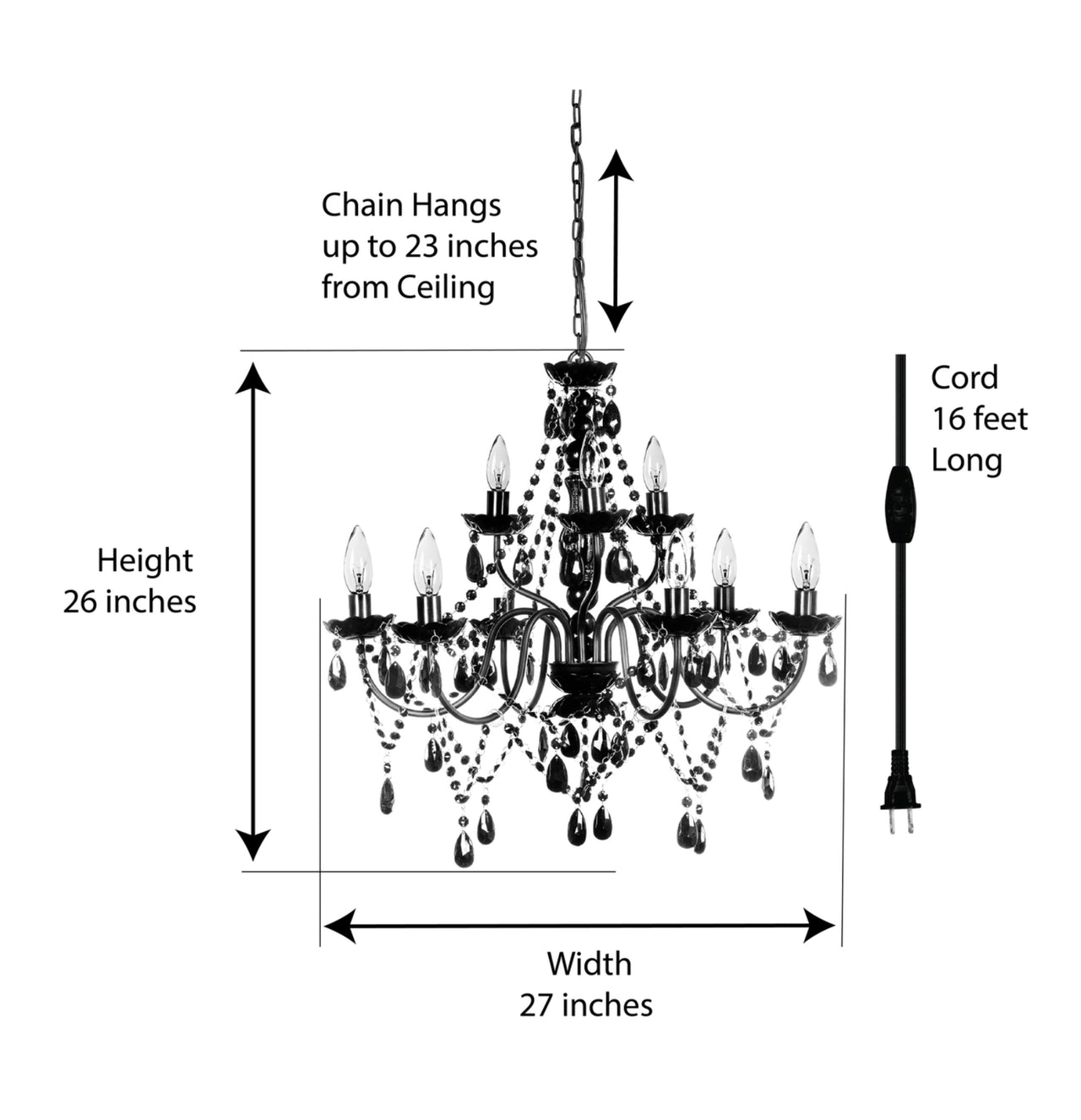 Paloma 9 Light Crystal Black Chandelier