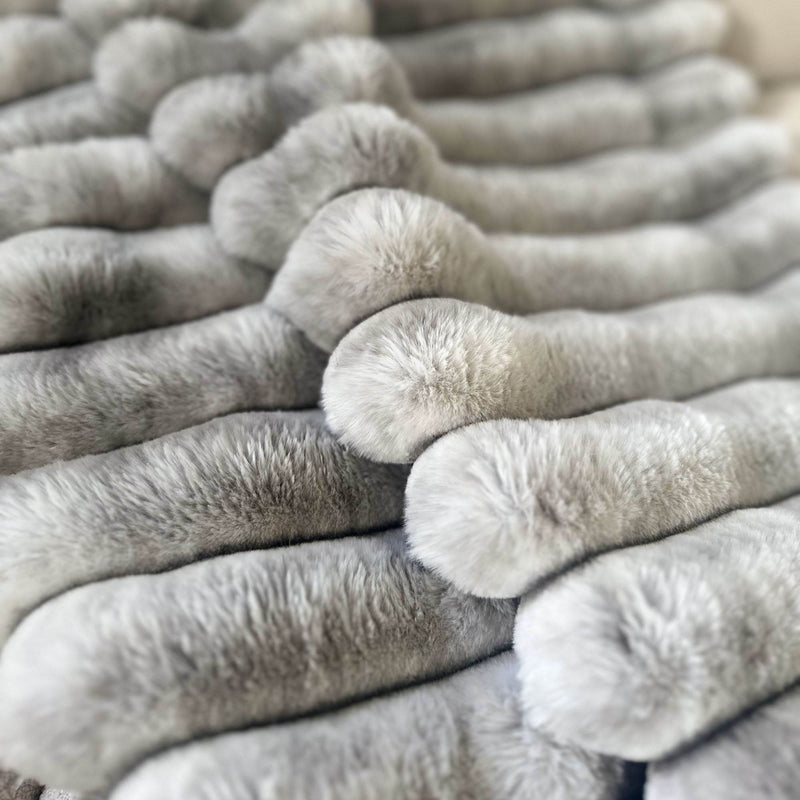Plutus Gray Silver Luxe Bunny Faux Fur Luxury Throw Blanket-1