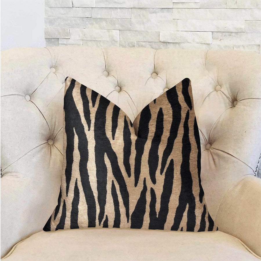 Zippy Zebra Black and Beige Luxury Throw Pillow-1