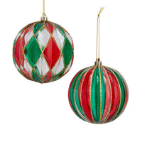 100MM Shatterproof Red & Green Stripe & Checkered Ball Ornaments