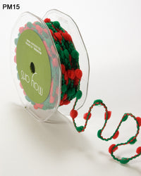 3/8 Inch Medium Pom Pom Wired String Cord Ribbon – PM15 – RED/GREEN