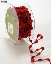 3/8 Inch Medium Pom Pom Wired String Cord Ribbon – PM25 – RED/BURGUNDY