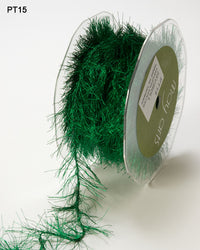 1 Inch Metallic Feather Eyelash Wired String Cord Ribbon – PT15 – GREEN