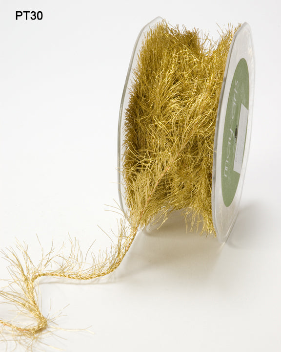 1 Inch Metallic Feather Eyelash Wired String Cord Ribbon – PT30 – GOLD