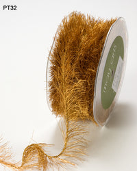 1 Inch Metallic Feather Eyelash Wired String Cord Ribbon – PT32 – ANTIQUE GOLD