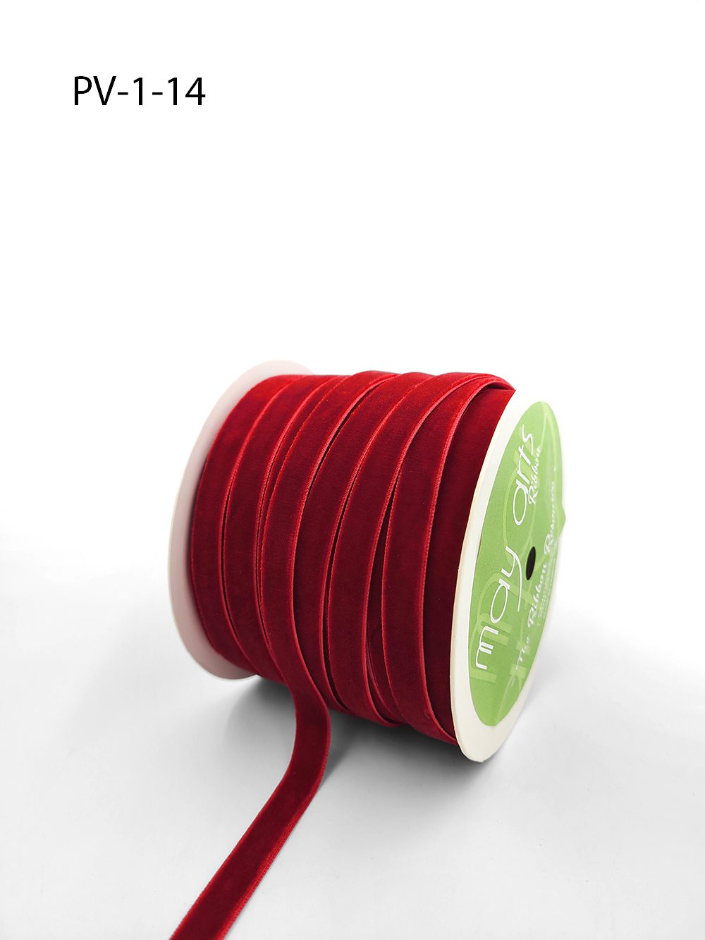 3/8 Inch Classic Velvet Ribbon with Woven Edge – PV-1-14 RED