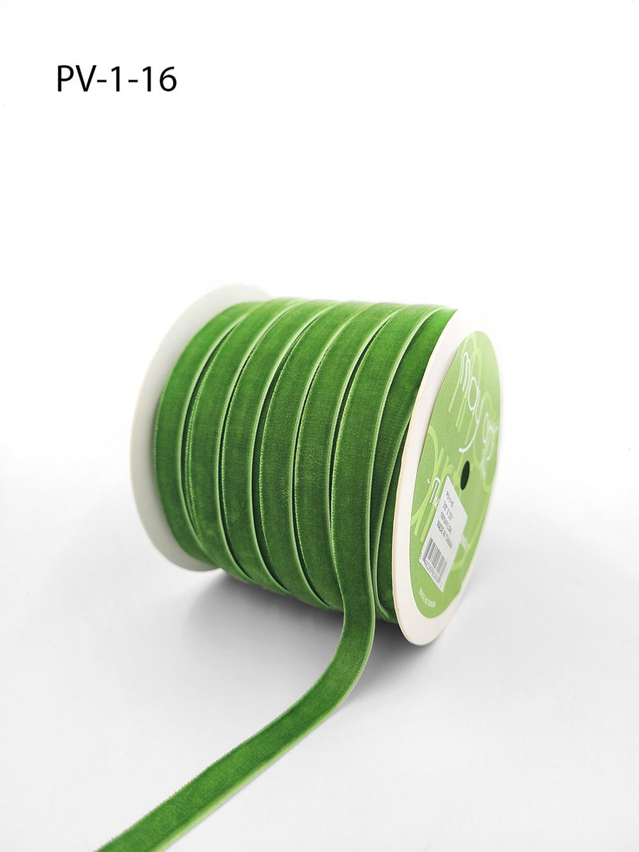3/8 Inch Classic Velvet Ribbon with Woven Edge – PV-1-16 – PARROT GREEN