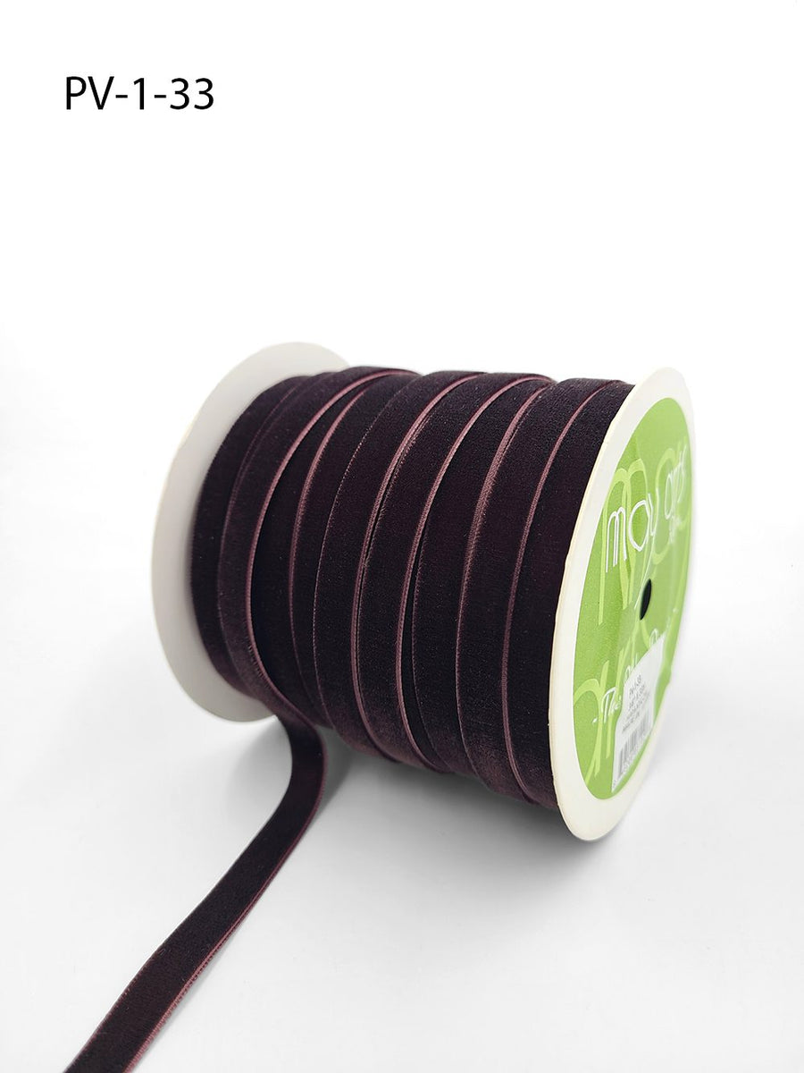 3/8 Inch Classic Velvet Ribbon with Woven Edge – PV-1-33 BROWN