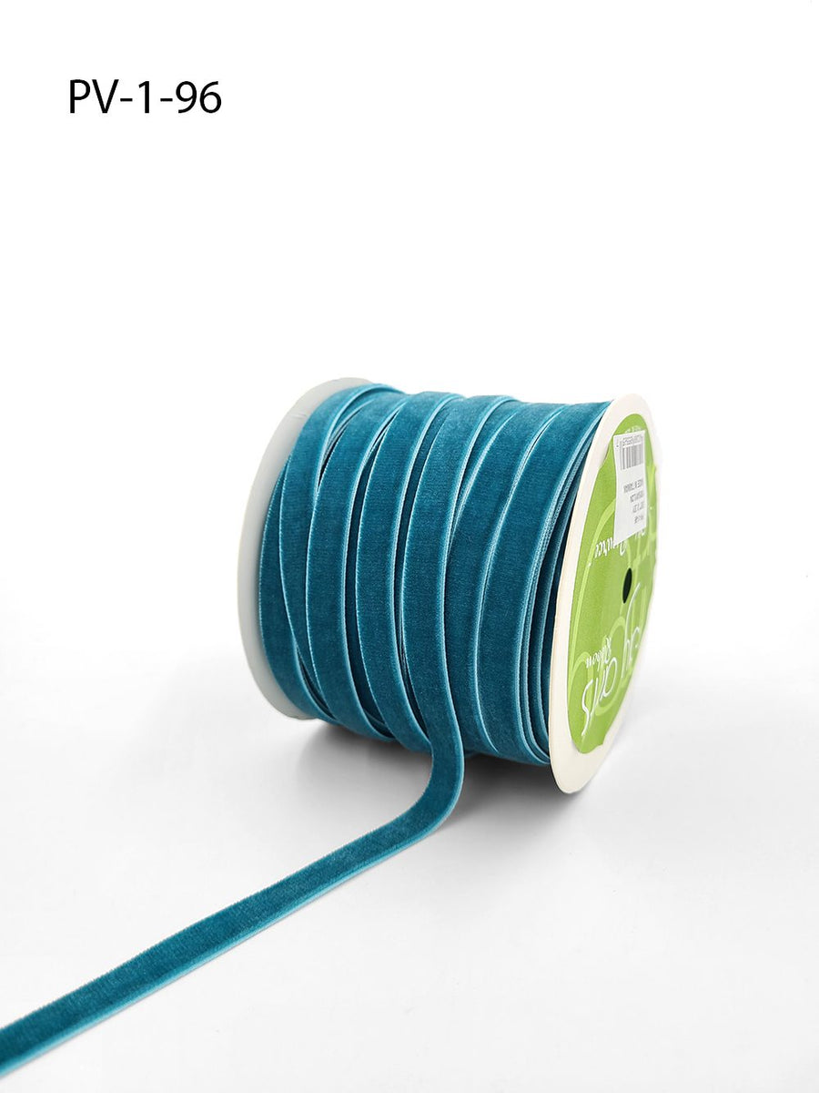 3/8 Inch Classic Velvet Ribbon with Woven Edge – PV-1-96 TURQUOISE