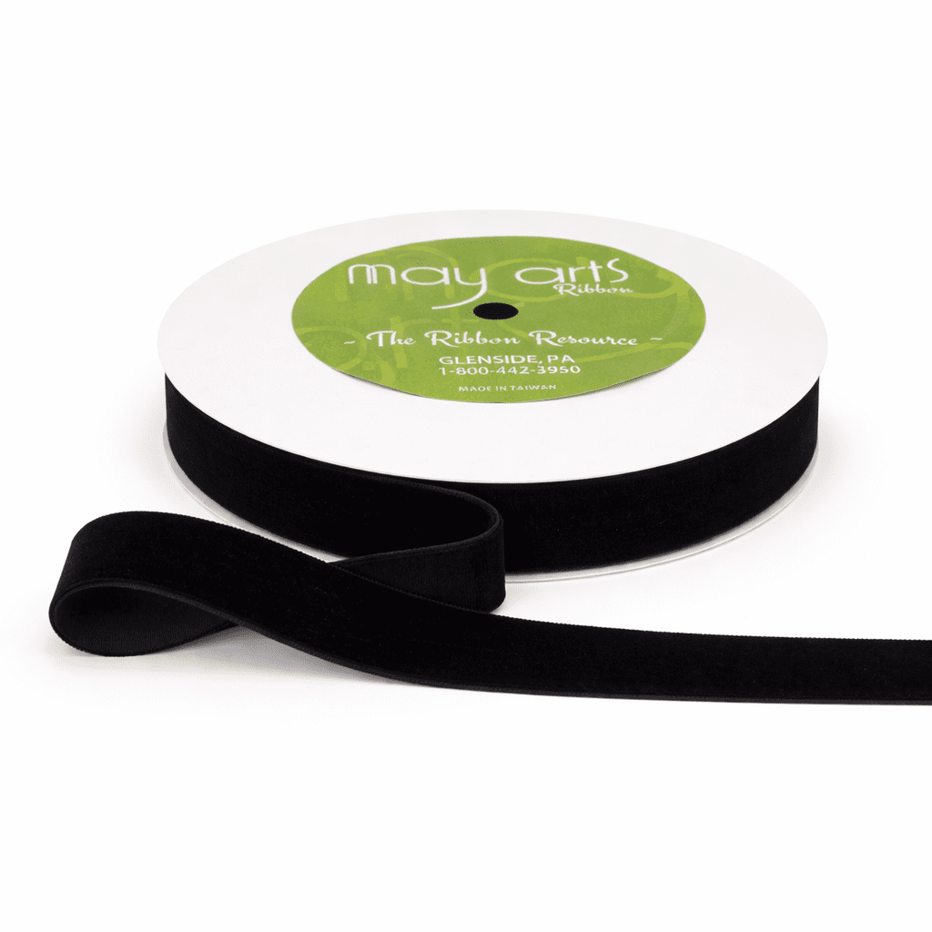 3/4 Inch Classic Velvet Ribbon with Woven Edge – PV-2-10 – Black