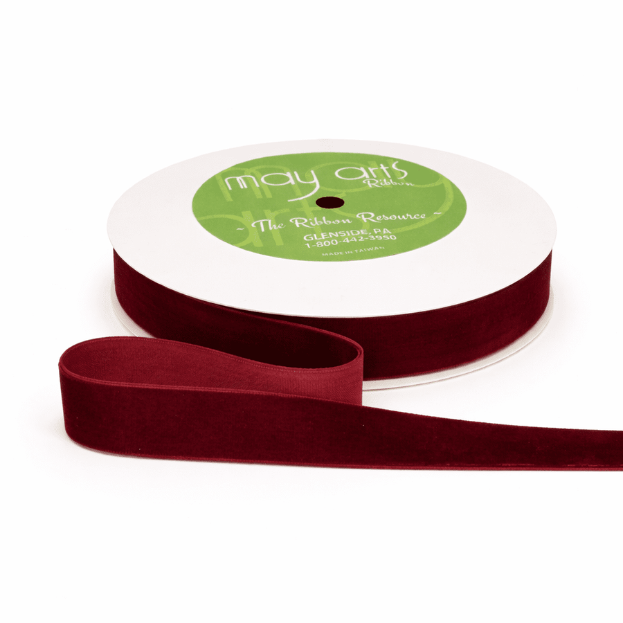 3/4 Inch Classic Velvet Ribbon with Woven Edge – PV-2-25 – Burgundy