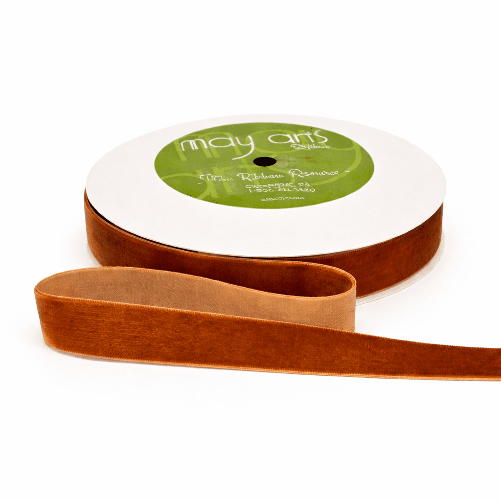 3/4 Inch Classic Velvet Ribbon with Woven Edge – PV-2-38 Burnt Orange