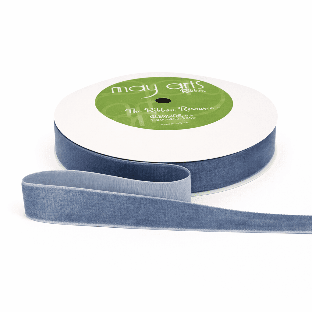 3/4 Inch Classic Velvet Ribbon with Woven Edge – PV-2-83 Slate Blue NEW
