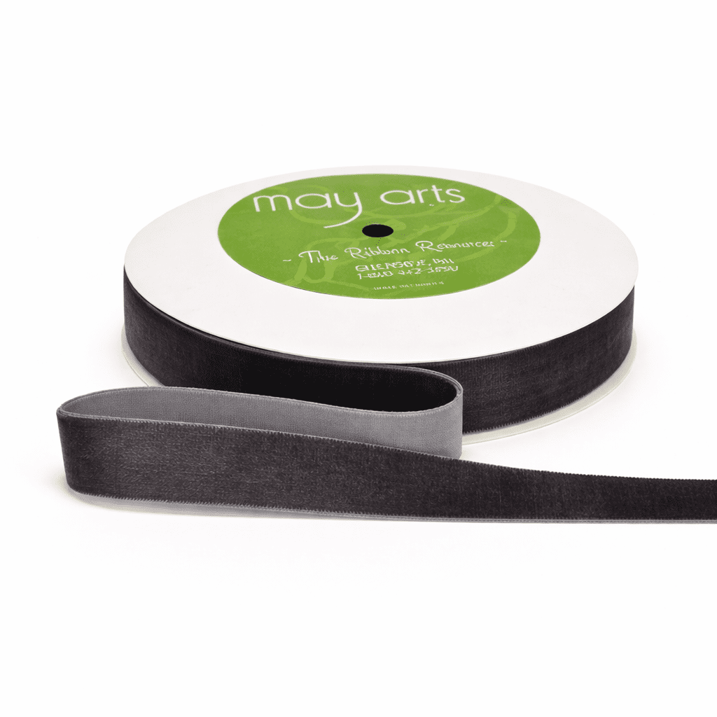 3/4 Inch Classic Velvet Ribbon with Woven Edge – PV-2-95 Charcoal NEW