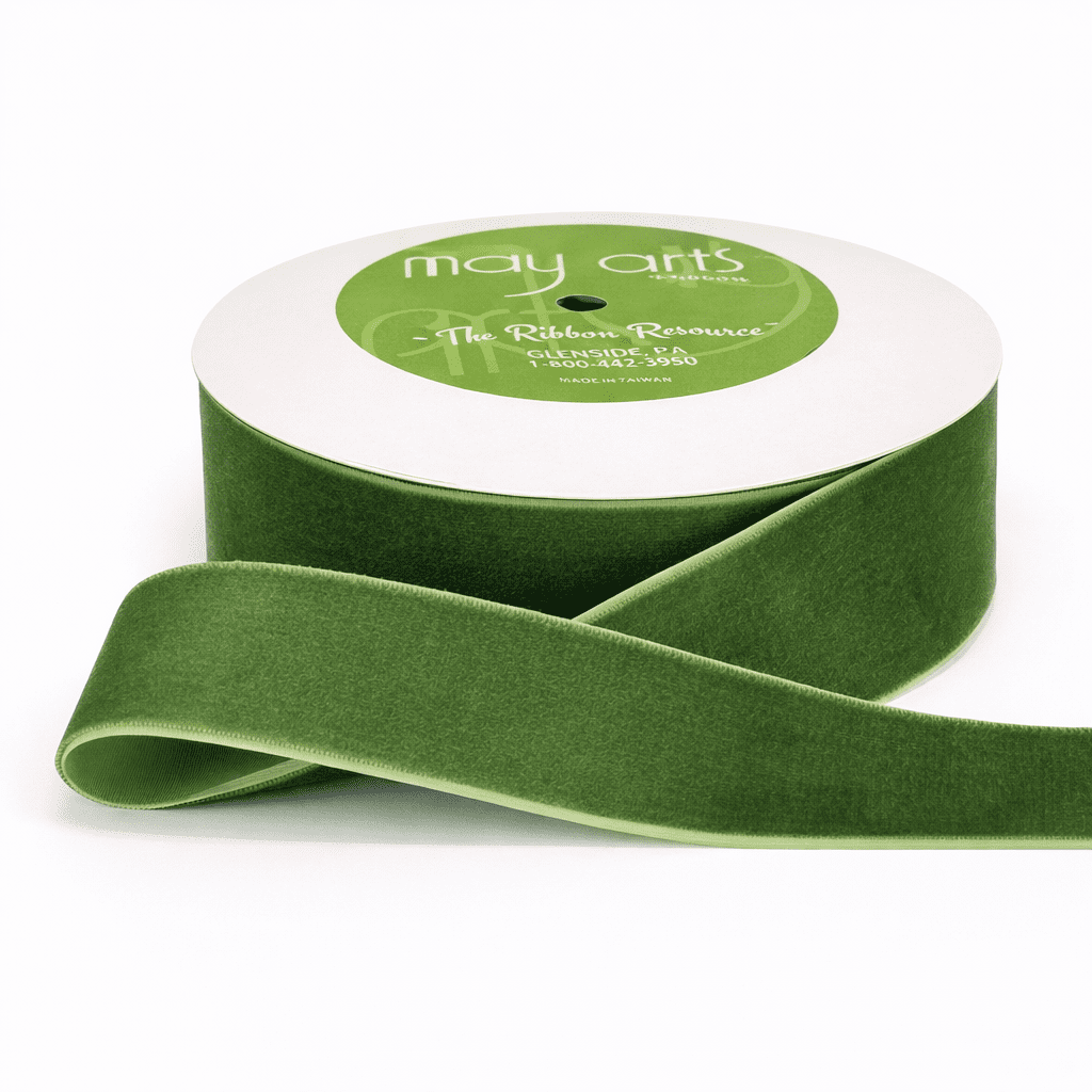 1.5 Inch Classic Velvet Ribbon with Woven Edge – PV-5-16 PARROT GREEN