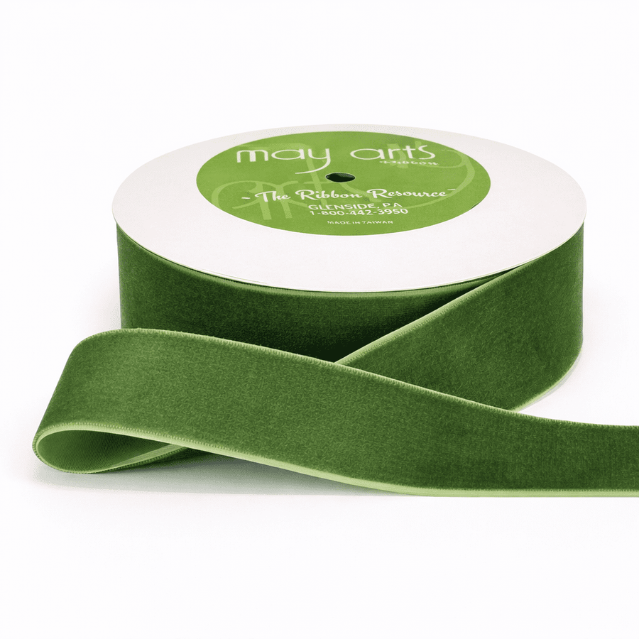1.5 Inch Classic Velvet Ribbon with Woven Edge – PV-5-16 PARROT GREEN