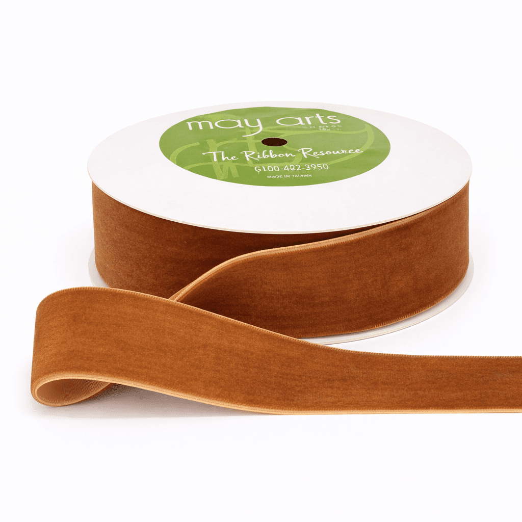 1.5 Inch Classic Velvet Ribbon with Woven Edge – PV-5-38 BURNT ORANGE