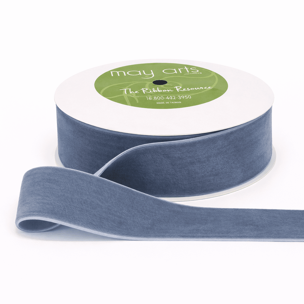 1.5 Inch Classic Velvet Ribbon with Woven Edge – PV-5-83 DUSTY BLUE
