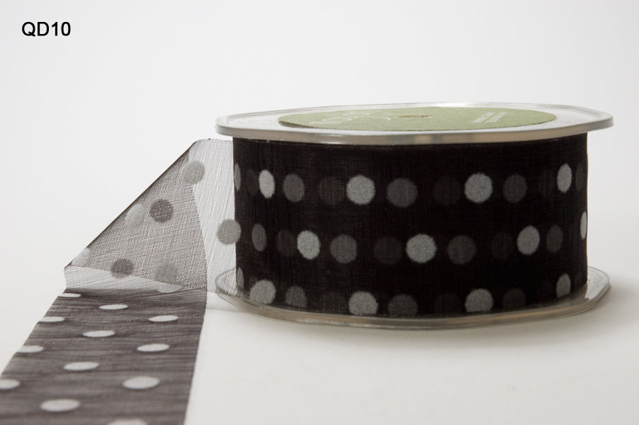 1.5 Inch Sheer with Velvet Dots Ribbon – QD10 – BLACK/WHITE DOTS