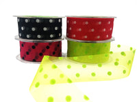 1.5 Inch Sheer with Velvet Dots Ribbon – QD46 – PARROT GREEN/PARROT GREEN DOTS