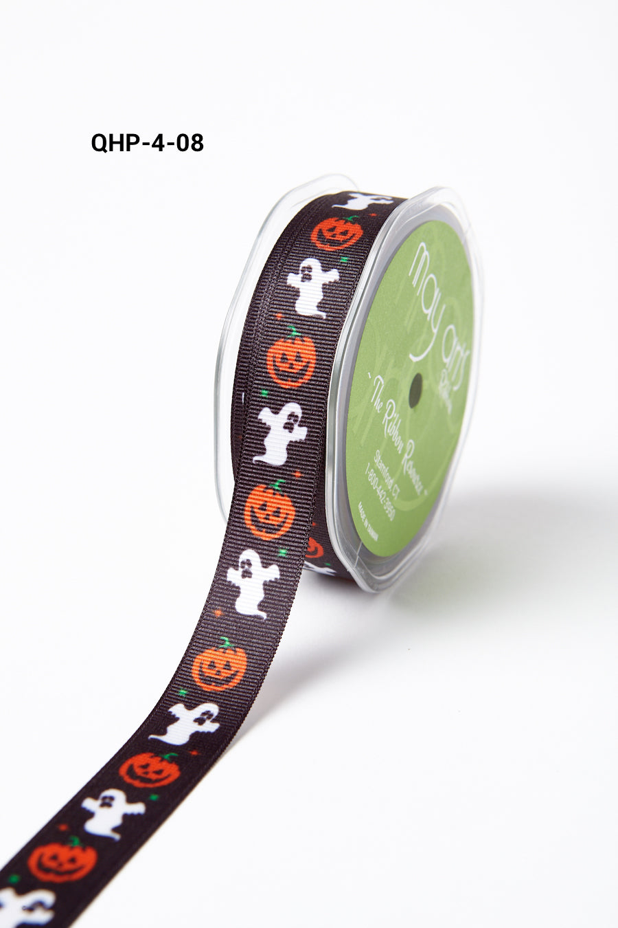 3/4 Inch Grosgrain Halloween Pumpkin Ghost Print Ribbon with Woven Edge – QHP-4-08 – Black Pumpkin/Ghost