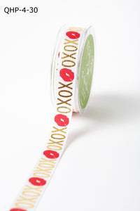 3/4 Inch Grosgrain XOXO Kiss Print Ribbon with Woven Edge – QHP-4-30 XOXO kiss