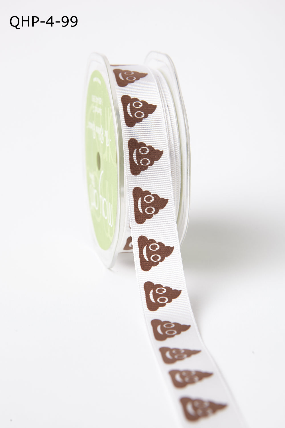 3/4 Inch Grosgrain Emoji Print Ribbon with Woven Edge – QHP-4-99 smiling pile of poo