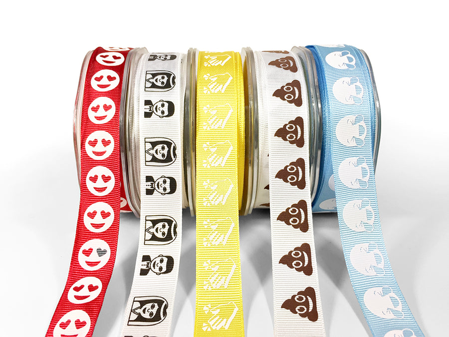 3/4 Inch Grosgrain Emoji Print Ribbon with Woven Edge