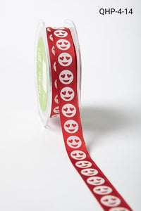 3/4 Inch Grosgrain Emoji Print Ribbon with Woven Edge – QHP-4-14 red/white smiley face with hearts