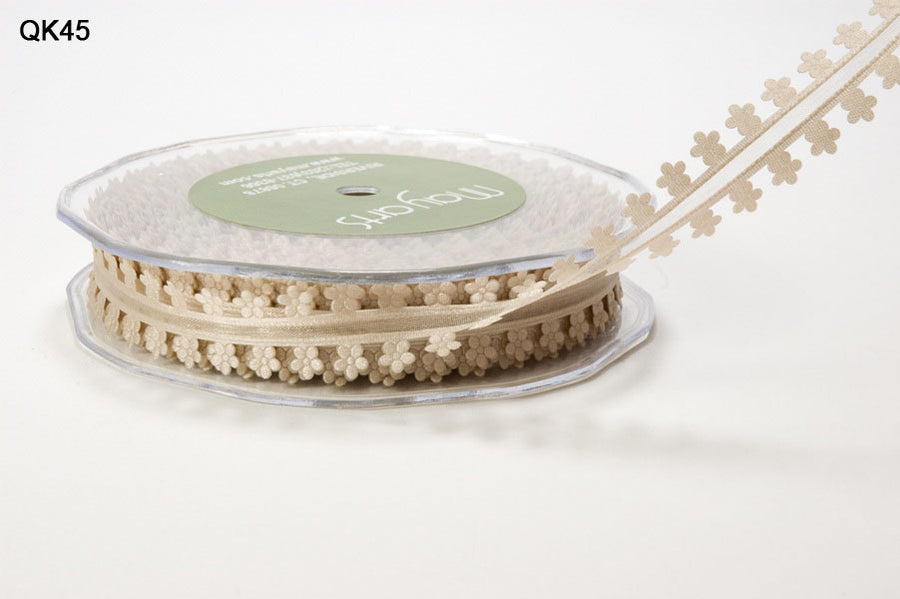 3/4 Inch Organza Daisy Edge Ribbon – QK45 – CHAMPAGNE