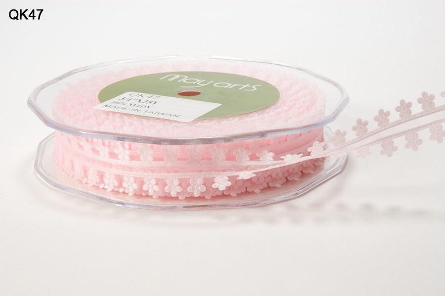 3/4 Inch Organza Daisy Edge Ribbon – QK47 – PINK