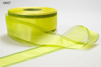 1.5 Inch Soft Iridescent Solid Band Center Ribbon with Shimmer Sheer Woven Edge – QM27 – YELLOW/PARROT GREEN