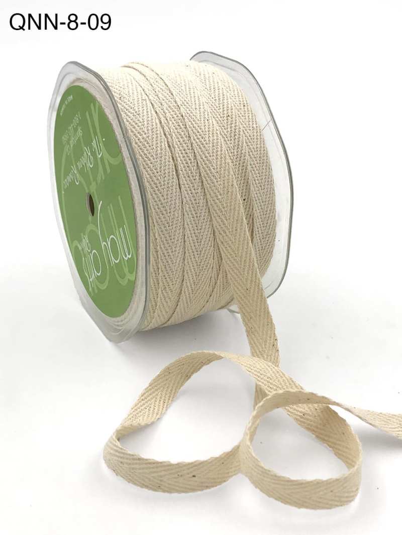 3/8 Inch 100% Cotton Classic Medium Weight Twill Ribbon with Woven Edge – QNN-8-09 IVORY