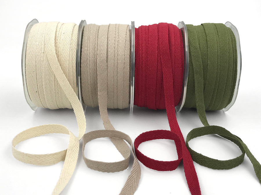 3/8 Inch 100% Cotton Classic Medium Weight Twill Ribbon with Woven Edge