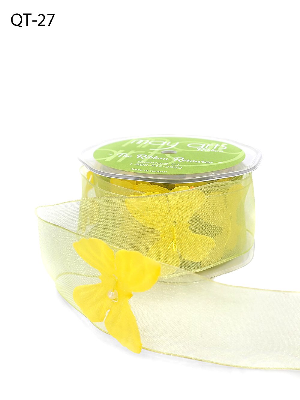 1.5 Inch Shimmer Sheer with Butterfly Center Pearl Garland – QT27 – YELLOW (8 Yards)