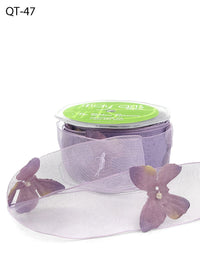 1.5 Inch Shimmer Sheer with Butterfly Center Pearl Garland – QT47 – LAVENDER (8 Yards)