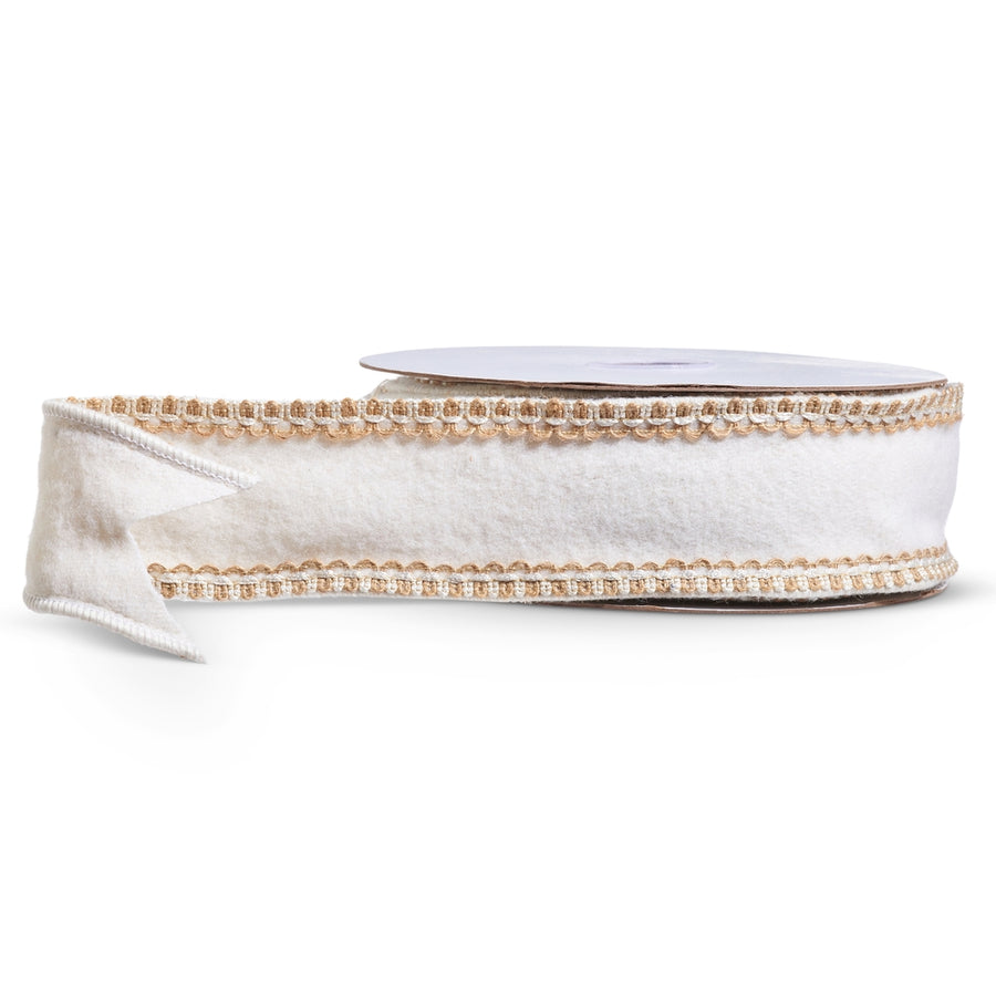 2.5" X 10 Yds Ivory Felt Ribbon with Trim