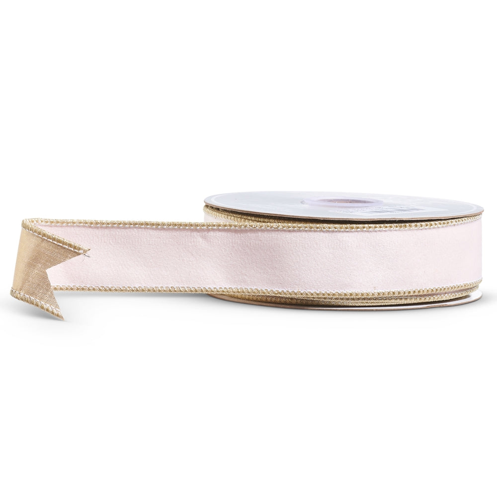 1.5" X 10 Yds Pale Pink Ribbon with Gold Trim