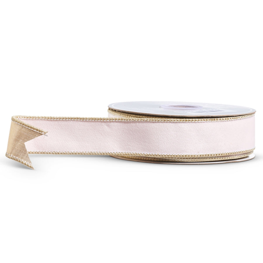 1.5" X 10 Yds Pale Pink Ribbon with Gold Trim