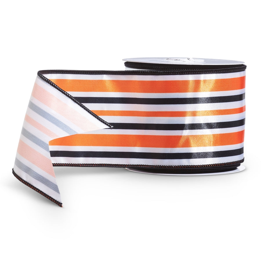 4" X 10 Yds Black and Orange Stripe Ribbon