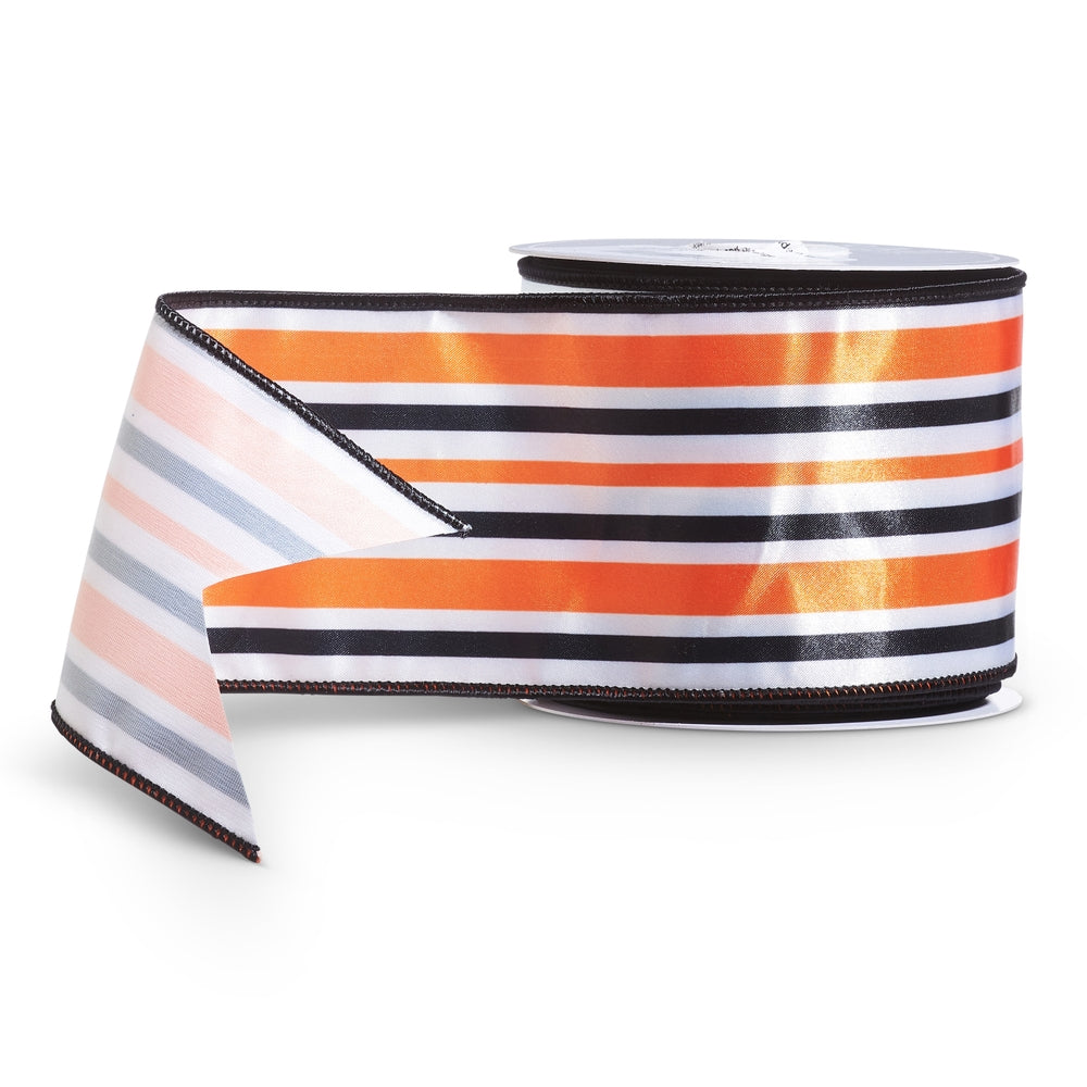 4" X 10 Yds Black and Orange Stripe Ribbon