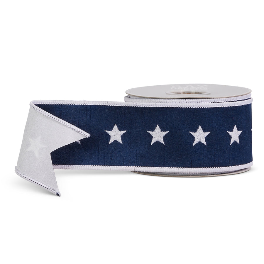 2.5" x 10 YDS Blue and White Star Wired Ribbon