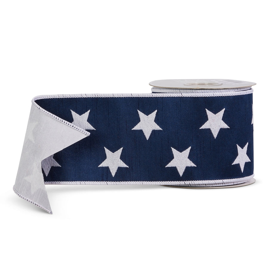4" x 10 YDS Blue and White Star Wired Ribbon