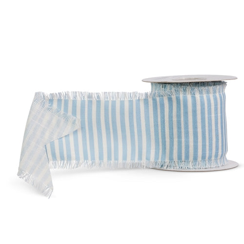 4" X 10 YDS Blue Striped Frayed Edge Ribbon