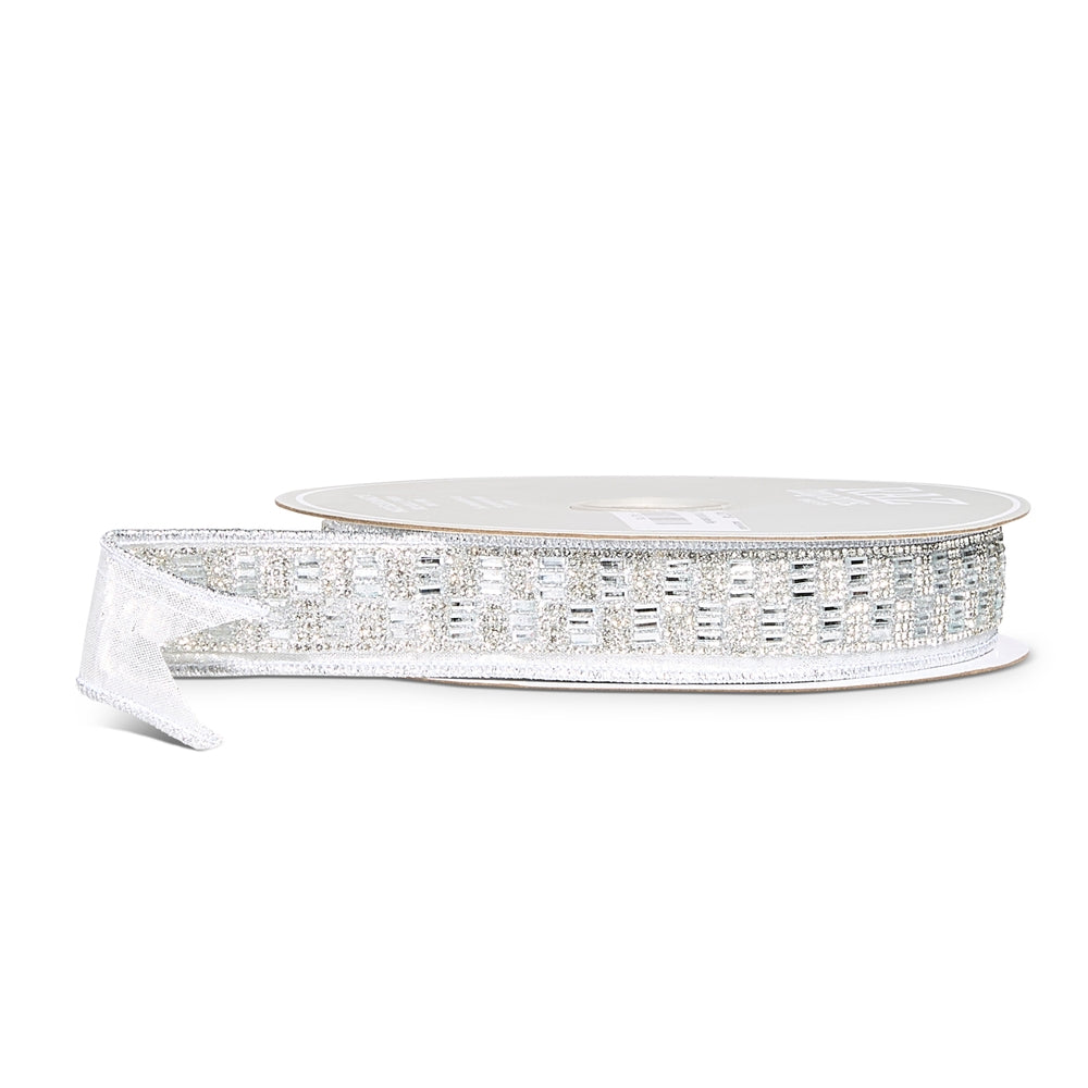 1.5" X 5 Yds Silver Jeweled Wired Ribbon