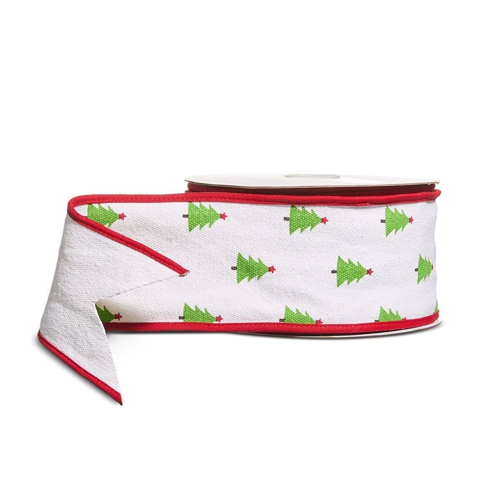 4" X 10 Yds Christmas Tree Print Wired Ribbon