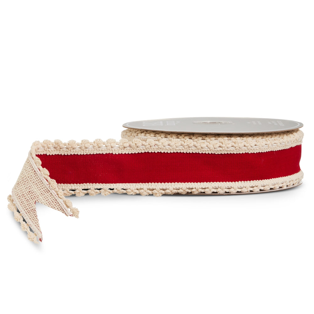 2.5" X 10 Yds Red  and  Natural Fringe Edge Wired Ribbon